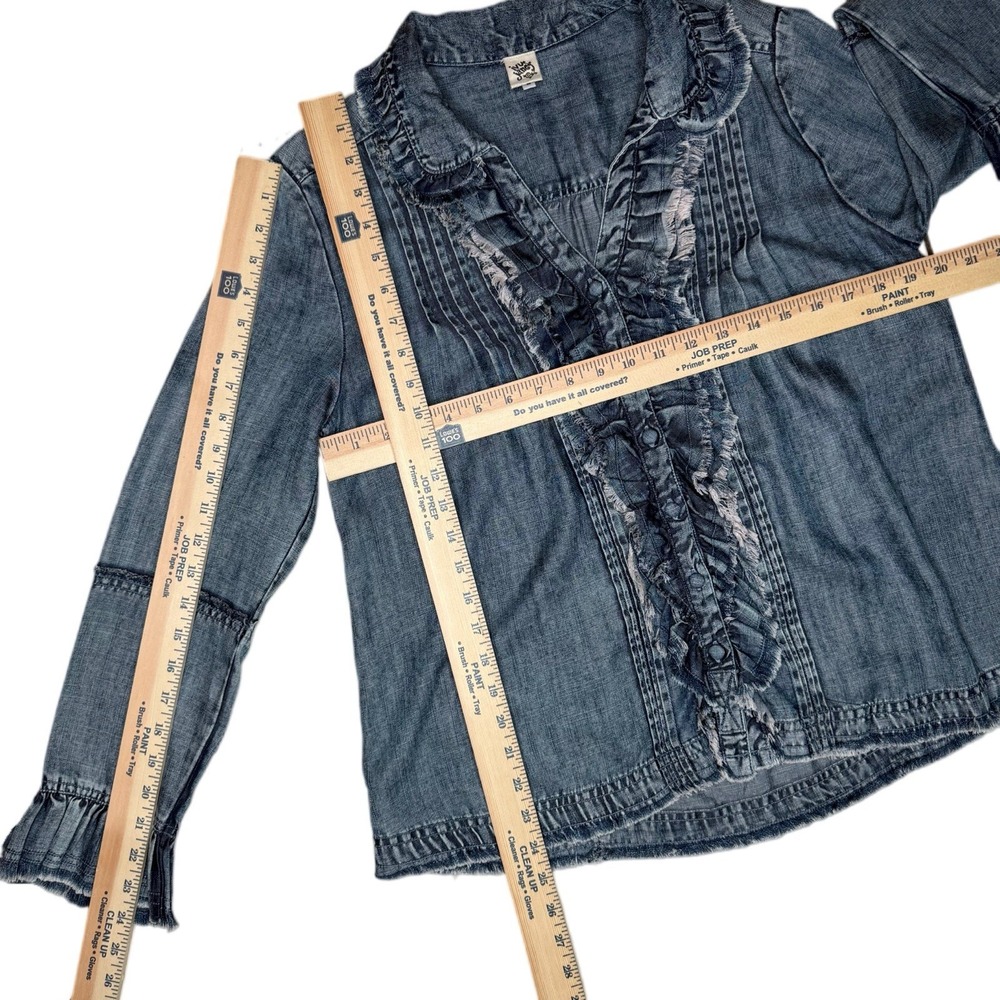 Ivy Jane‎ Top Small Ruffle Long Sleeve Button Front Blouse Chambray Denim Boho - Picture 5 of 8